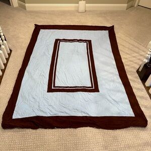 Chocolate, brown & cloud blue twin size duvet cover. Egyptian cotton.